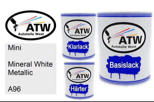 Mini, Mineral White Metallic, A96: 1L Lackdose + 1L Klarlack + 500ml Härter - Set, von ATW Autoteile West.